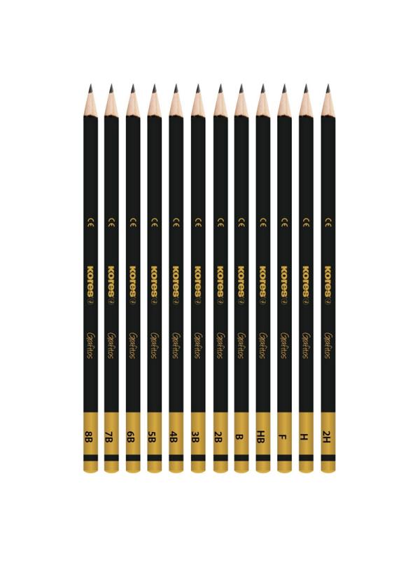 Набор карандашей чернографитных Kores GRAFITOS,трехгр.12 шт.(2Н-8В), 92162