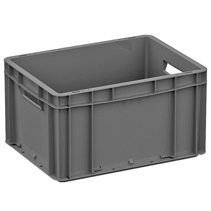 Ящик сплошной серый  400x300x220 (ЕС 4322.1) с гладким дном, откр ручки