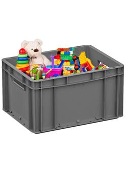 Ящик сплошной серый  400x300x220 (ЕС 4322.1) с гладким дном, откр ручки