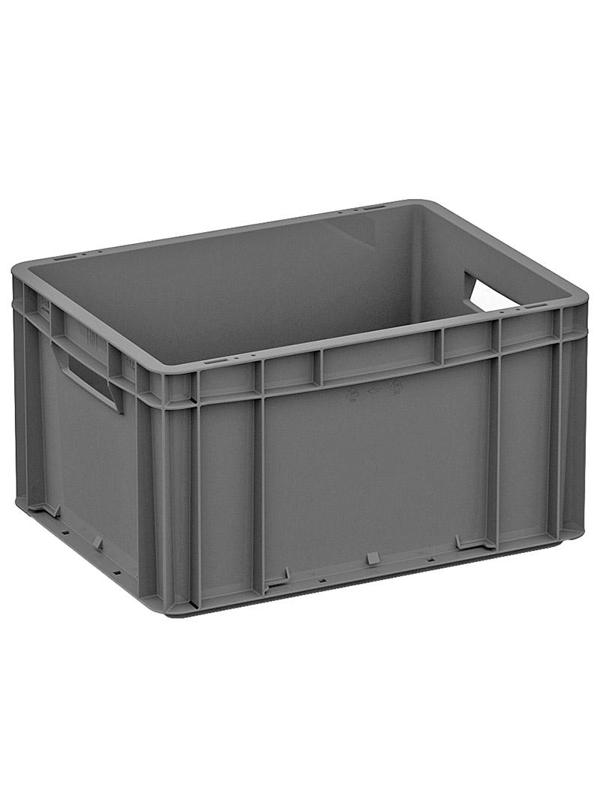 Ящик сплошной серый  400x300x220 (ЕС 4322.1) с гладким дном, откр ручки