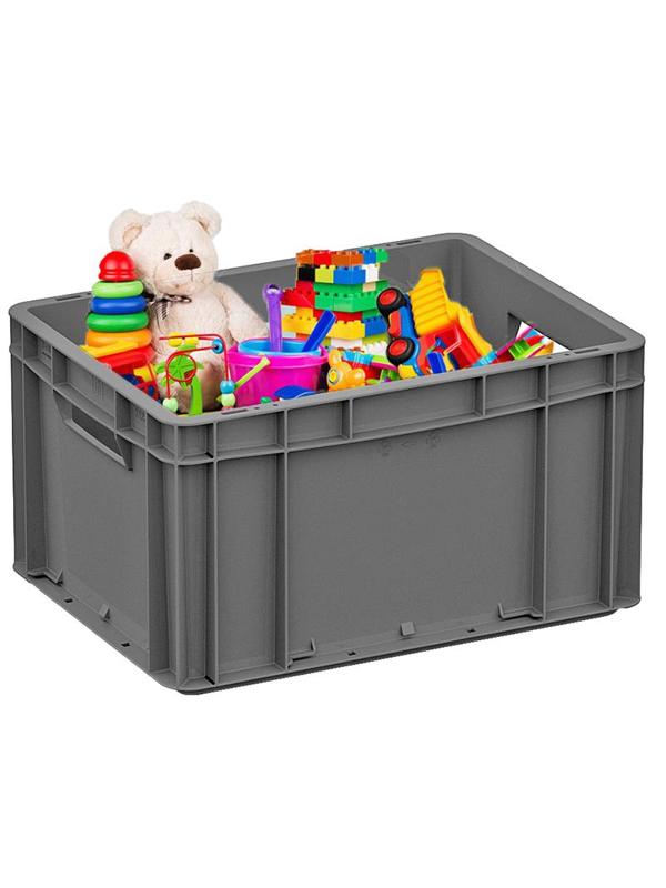 Ящик сплошной серый  400x300x220 (ЕС 4322.1) с гладким дном, откр ручки