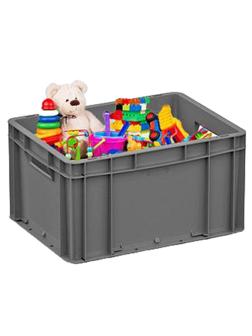 Ящик сплошной серый 400х300х220 (ЕС-4322.3) с усиленным дном, откр. ручки