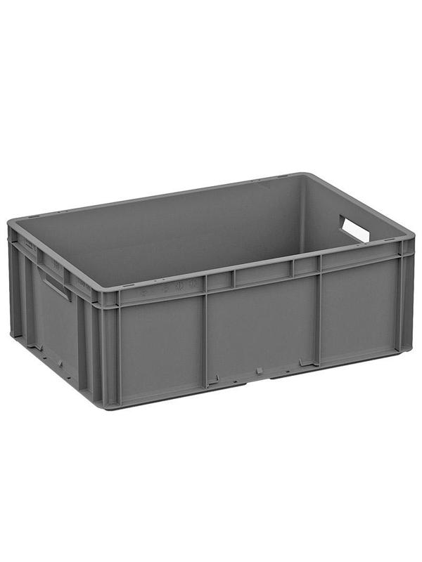 Ящик сплошной серый 600х400х220 (ЕС-6422.1) с гладким дном, откр ручки