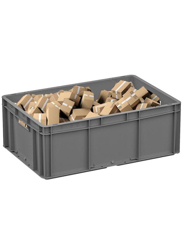 Ящик сплошной серый 600х400х220 (ЕС-6422.1) с гладким дном, откр ручки