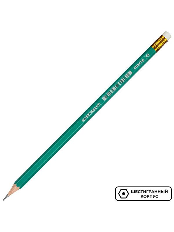Карандаш чернографитный Attache Economy плаcтик, с ластиком,HB,зелен.корпус