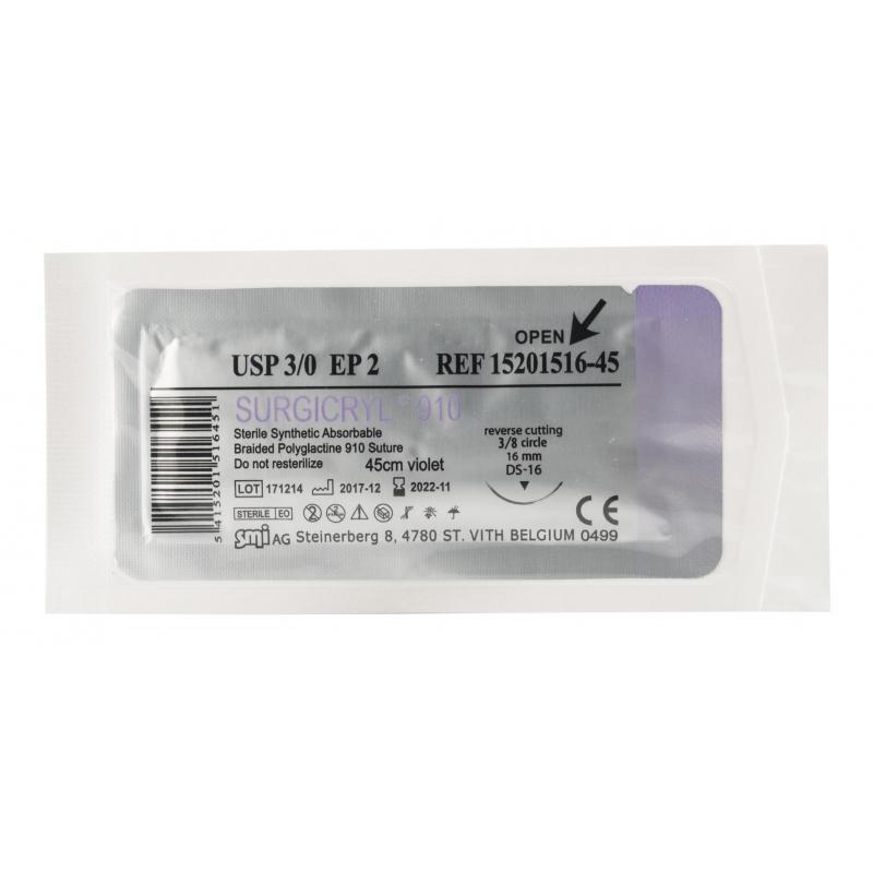 Шовный материал Сургикрил 3/0, 45см, обр.-реж. 16мм 3/8 15201516-45 12шт/уп