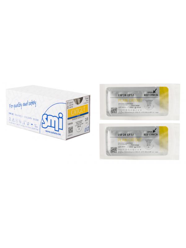 Шовный материал КЕТГУТ простой 2/0, 75см Кол 26мм, 1/2 1350126 12шт/уп SMI