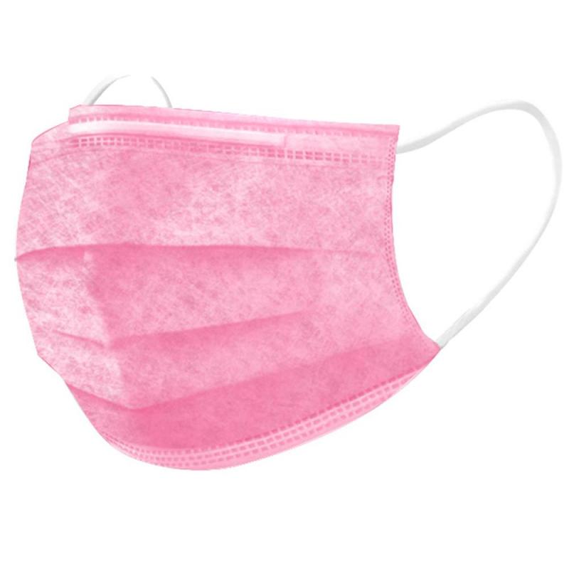 Маска медицинская 3-х сл.,резинка,розовая Стандарт п/э 50шт/уп