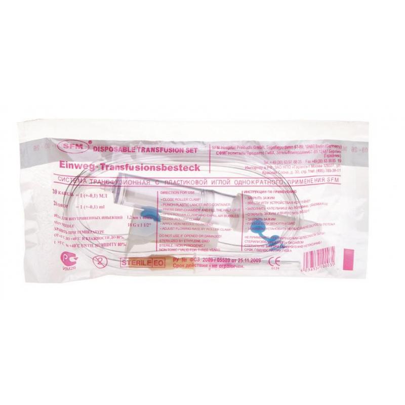 Система переливания крови однораз. (пластик.шип) игла 1,20х40 18G SFM