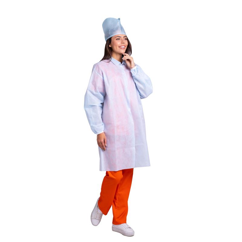 Халат н/с процед, рук.рез, на кнопк, XXL, дл.110см, пл 25, голуб, 10шт/уп