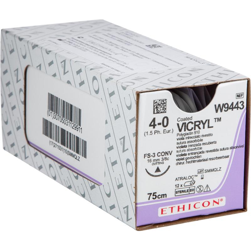 Шовный материал ВИКРИЛ 4/0, 75см, реж. 16мм, 3/8 W9443 12шт/уп