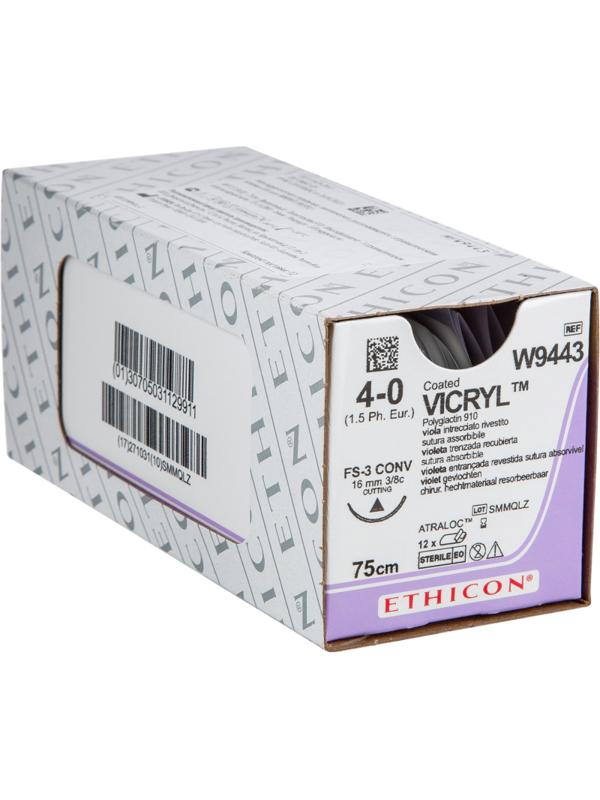 Шовный материал ВИКРИЛ 4/0, 75см, реж. 16мм, 3/8 W9443 12шт/уп