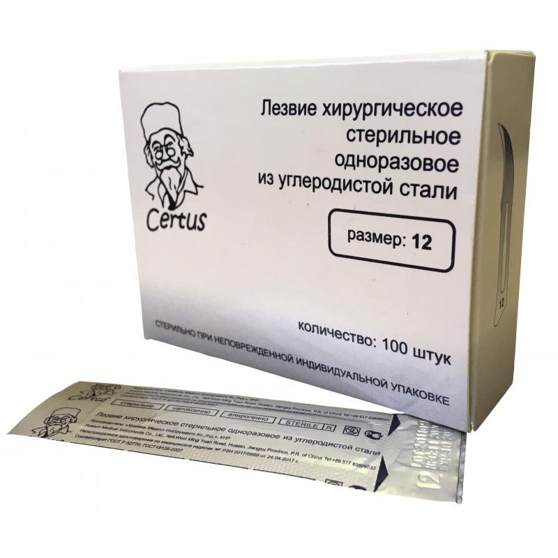 Лезвие для скальпеля стер.из углерод. стали р-12 CERTUS 100шт/уп