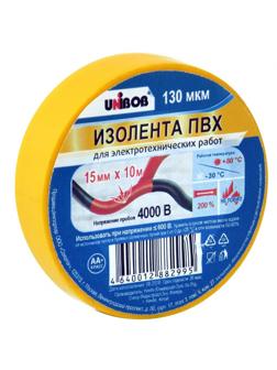 Изолента UNIBOB 15мм х 10 м, желтая, 130 мкн