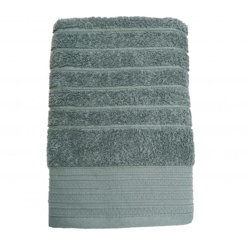 Полотенце махровое 70х130 Страйп серо-зеленый