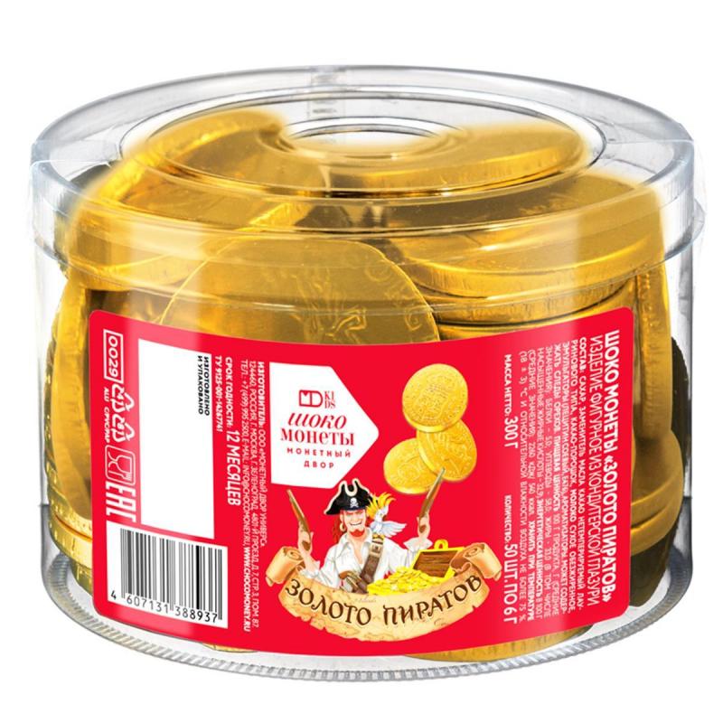Шоколадная монета Золото Пиратов 6гх50шт (300г) а банке в асс 0029