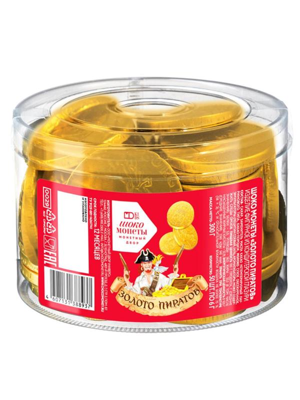 Шоколадная монета Золото Пиратов 6гх50шт (300г) а банке в асс 0029