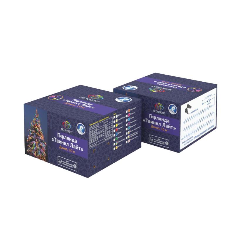 Гирлянда светодиодная Твинкл Лайт 10м, черный ПВХ, 100, мультиколор 303-139