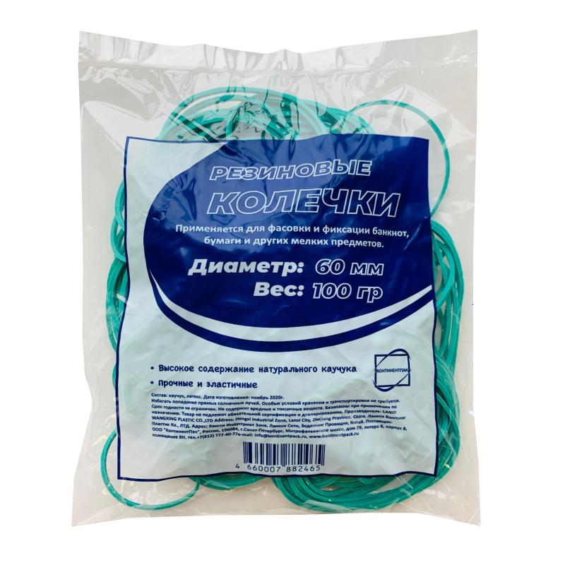 Резинка универсальная 100г 60 мм КонтинентПак, толщ. 1,7х1,6 мм, зеленый