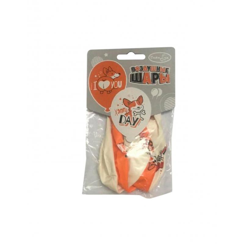 Шары надувные WHITE&ORANGE Корги СДР 5шт/уп в ассортимен M 12/30см 6073138