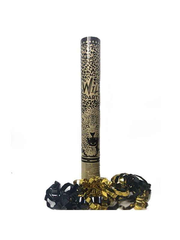 Пневмохлопушка в пластик.тубе Wild Party, black&gold серпантин 30см 6073497