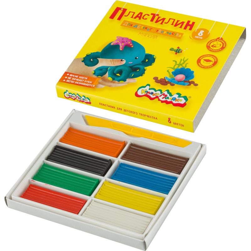 Пластилин Каляка-Маляка для детского творчества  8цв.120г со стеком,ПКМ08-П