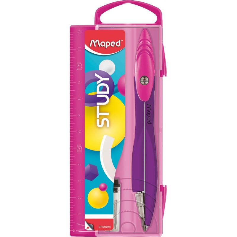 Циркуль Maped STUDY POP 120мм,металл,грифель в компл,пласт.пенал,асс,194500
