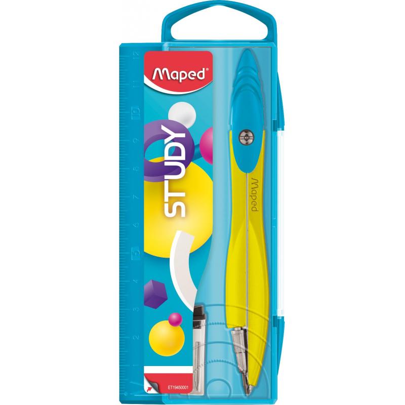 Циркуль Maped STUDY POP 120мм,металл,грифель в компл,пласт.пенал,асс,194500