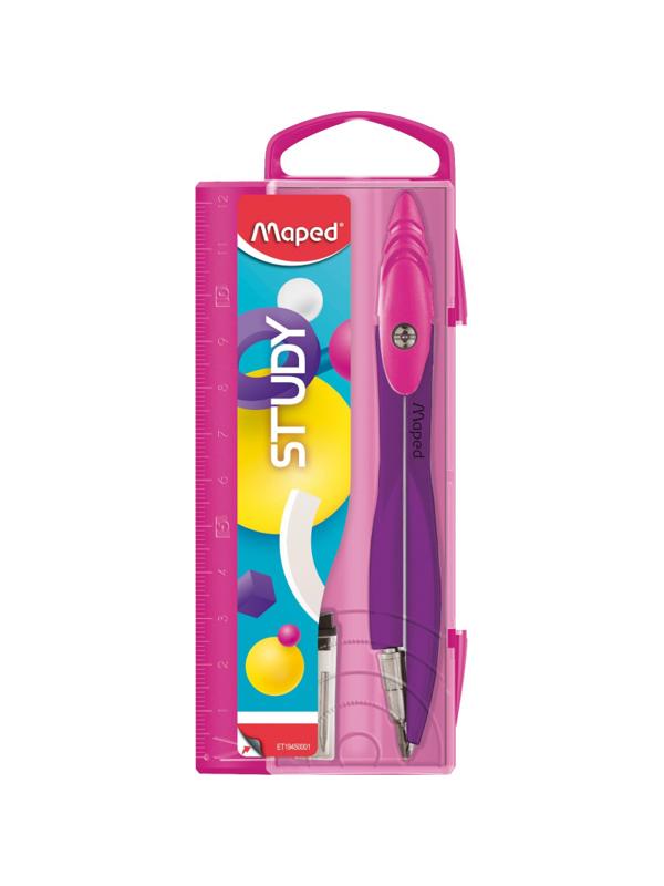 Циркуль Maped STUDY POP 120мм,металл,грифель в компл,пласт.пенал,асс,194500