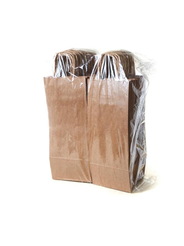 Пакет бумажный 140х80x330 мм, 80 г/м2, с кручеными ручками, крафт 100 шт/уп