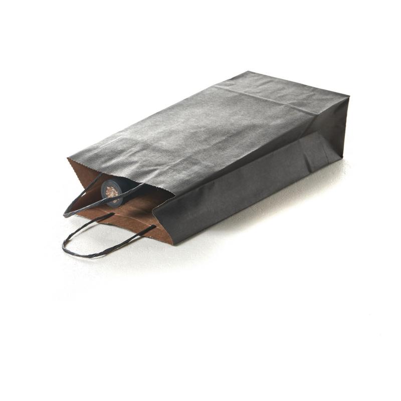 Пакет бумажный 140х80x330 мм, 80 г/м2, с кручеными ручками,черный 100 шт/уп