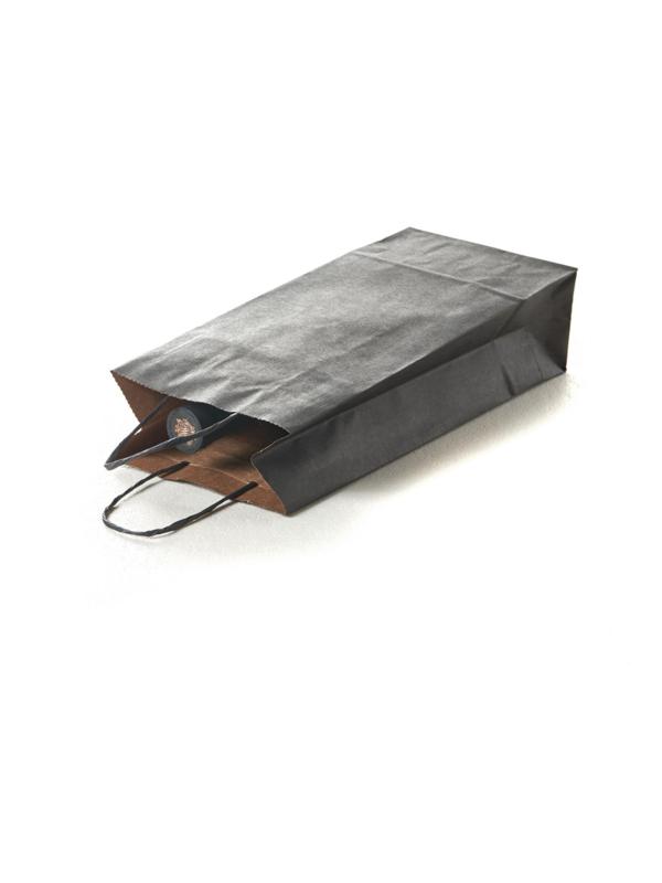 Пакет бумажный 140х80x330 мм, 80 г/м2, с кручеными ручками,черный 100 шт/уп