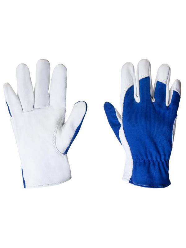 Перчатки кожаные рабочие JetaSafety JLE321-9 цв.синий/белый р.L