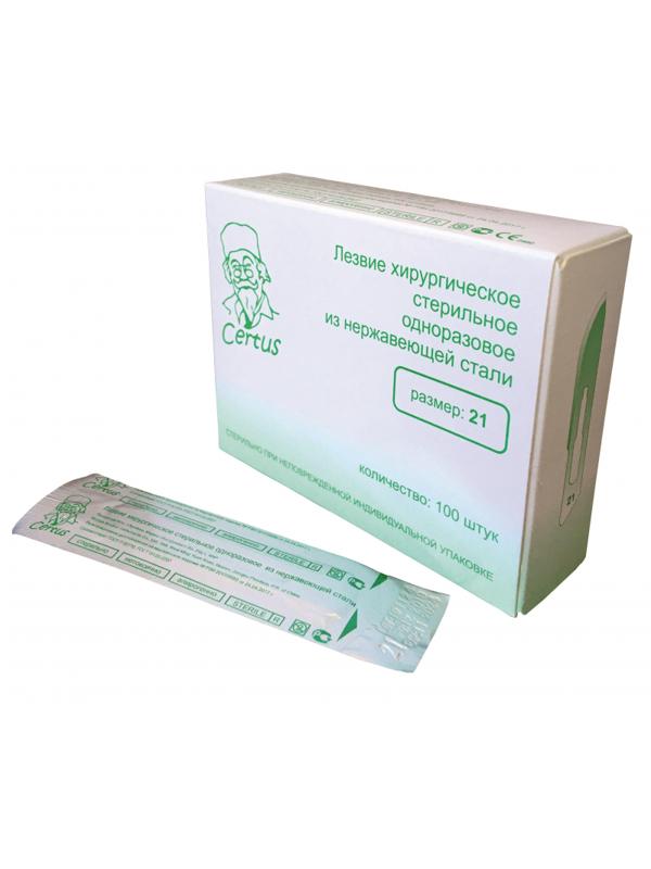 Лезвие для скальпеля стер.из нерж.стали р-21 CERTUS 100шт/уп