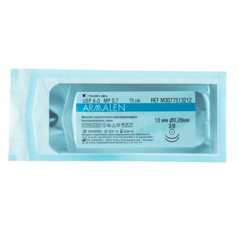 Шовный материал ARMALEN ,6/0 75 см,кол.13мм x 2,3/8 M3077513212 12 шт./уп