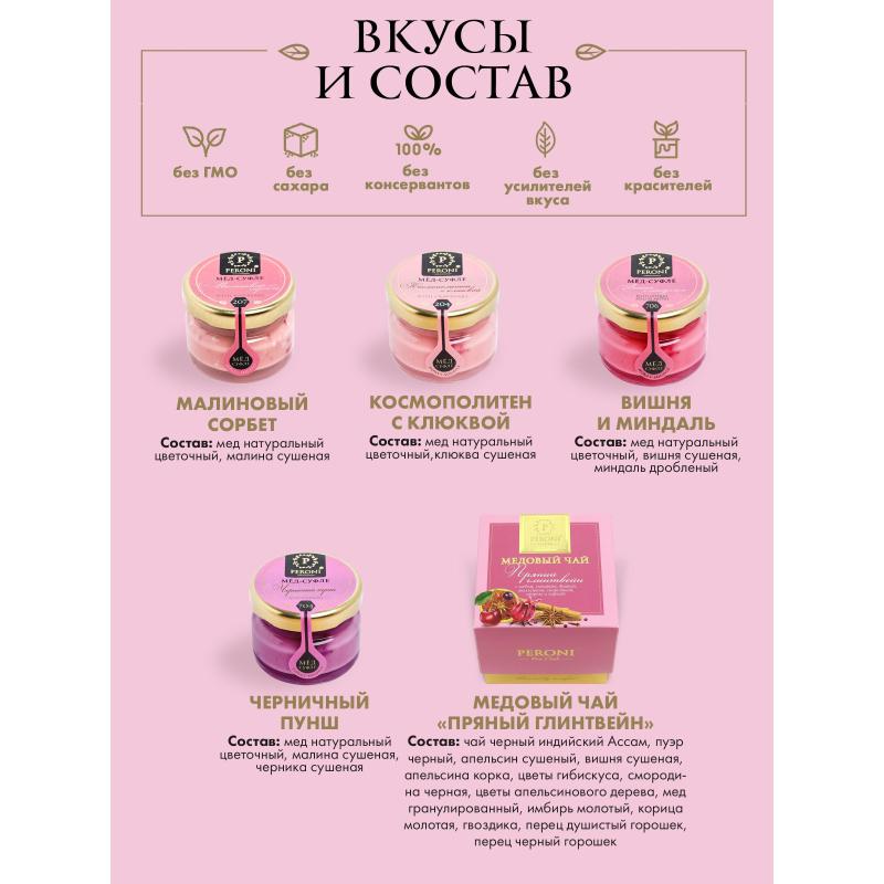 Набор меда и чая Romantic Confection 4х30мл+чай Пряный глинтвейн 35г 606123