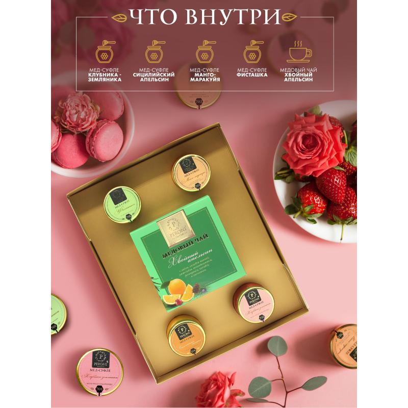 Набор меда и чая Compliment 4х30мл+чай Хвойный апельсин 35г 606124
