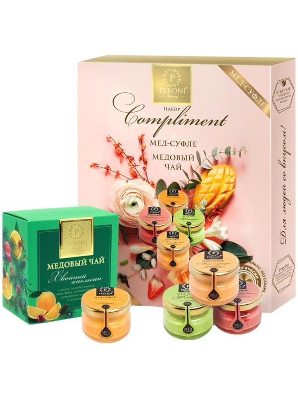 Набор меда и чая Compliment 4х30мл+чай Хвойный апельсин 35г 606124