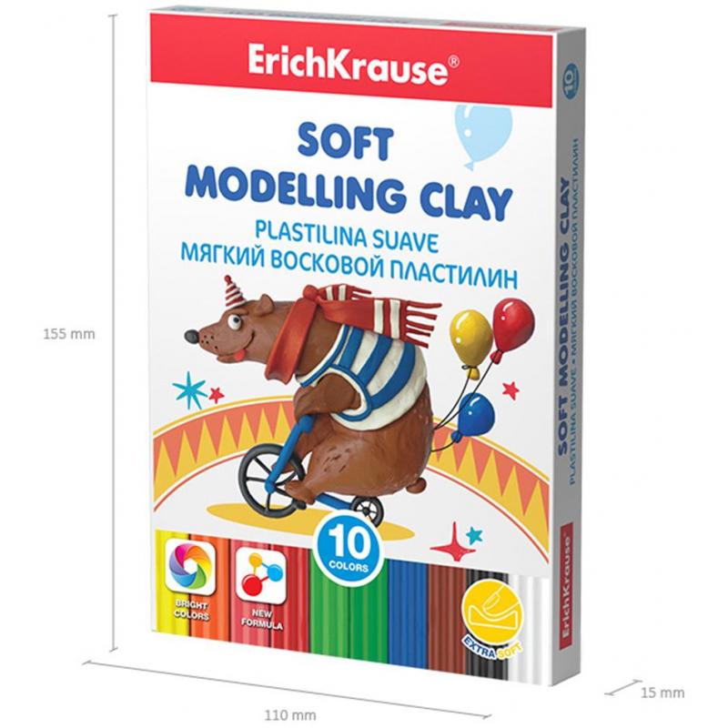 Пластилин мягкий восковойErichKrause 10 цв. со стеком, 130г, 53415