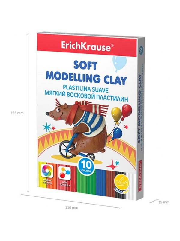 Пластилин мягкий восковойErichKrause 10 цв. со стеком, 130г, 53415