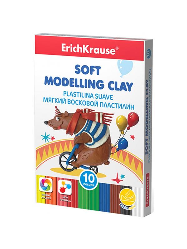 Пластилин мягкий восковойErichKrause 10 цв. со стеком, 130г, 53415