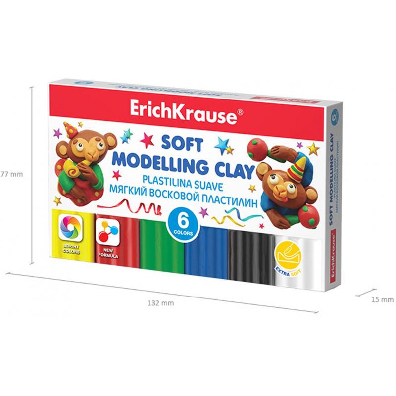 Пластилин мягкий восковой ErichKrause 6 цв.со стеком, 78г,  53414