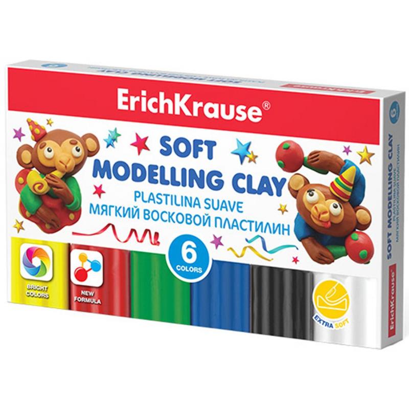 Пластилин мягкий восковой ErichKrause 6 цв.со стеком, 78г,  53414