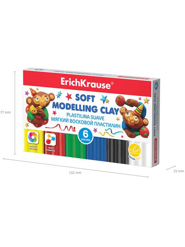 Пластилин мягкий восковой ErichKrause 6 цв.со стеком, 78г,  53414