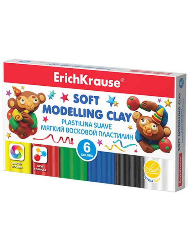 Пластилин мягкий восковой ErichKrause 6 цв.со стеком, 78г,  53414
