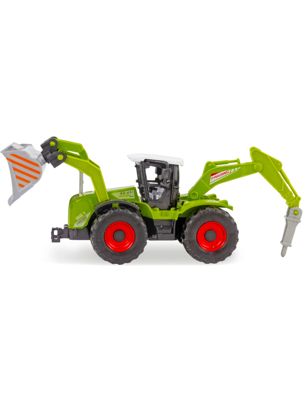Металлический трактор Die Cast 1:43 «Экскаватор с гидромолотом», А155А1, инерционная / Зеленый