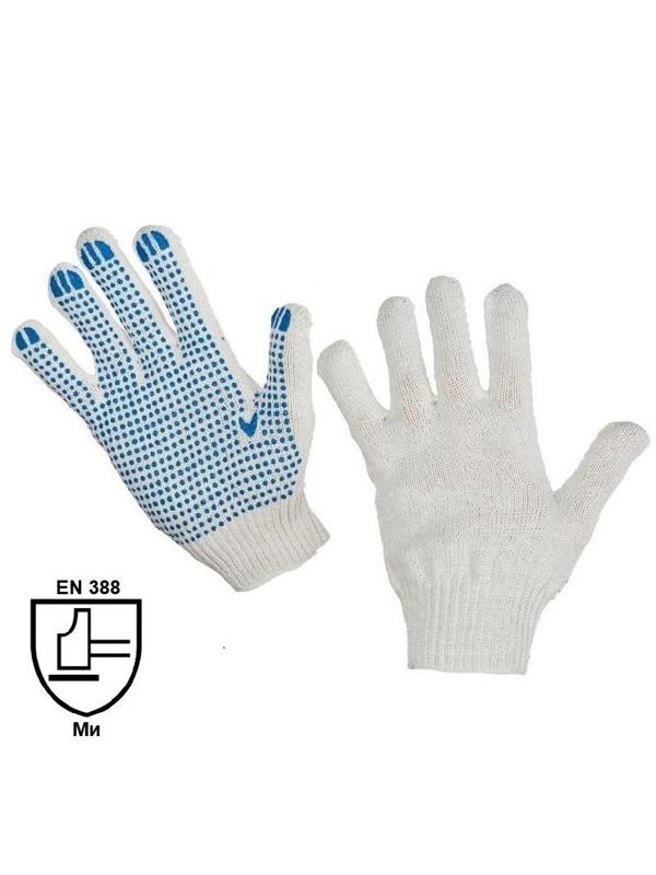 Перчатки защитные трикотажные с ПВХ Точка 4 нити 40-42гр 10кл (50 пар/уп)