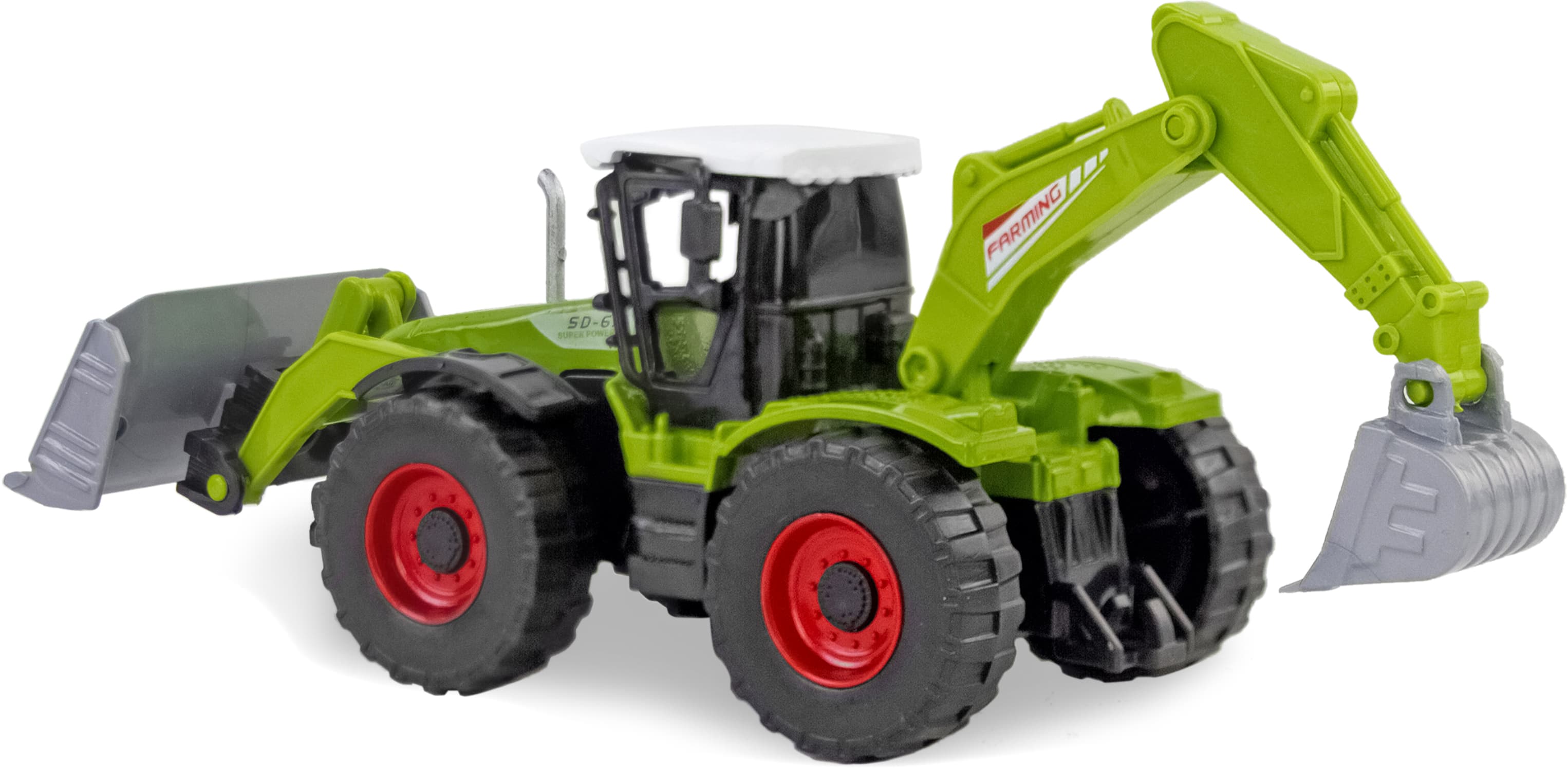 Металлический трактор Die Cast 1:43 «Экскаватор с граблей», А155А1, инерционная / Зеленый