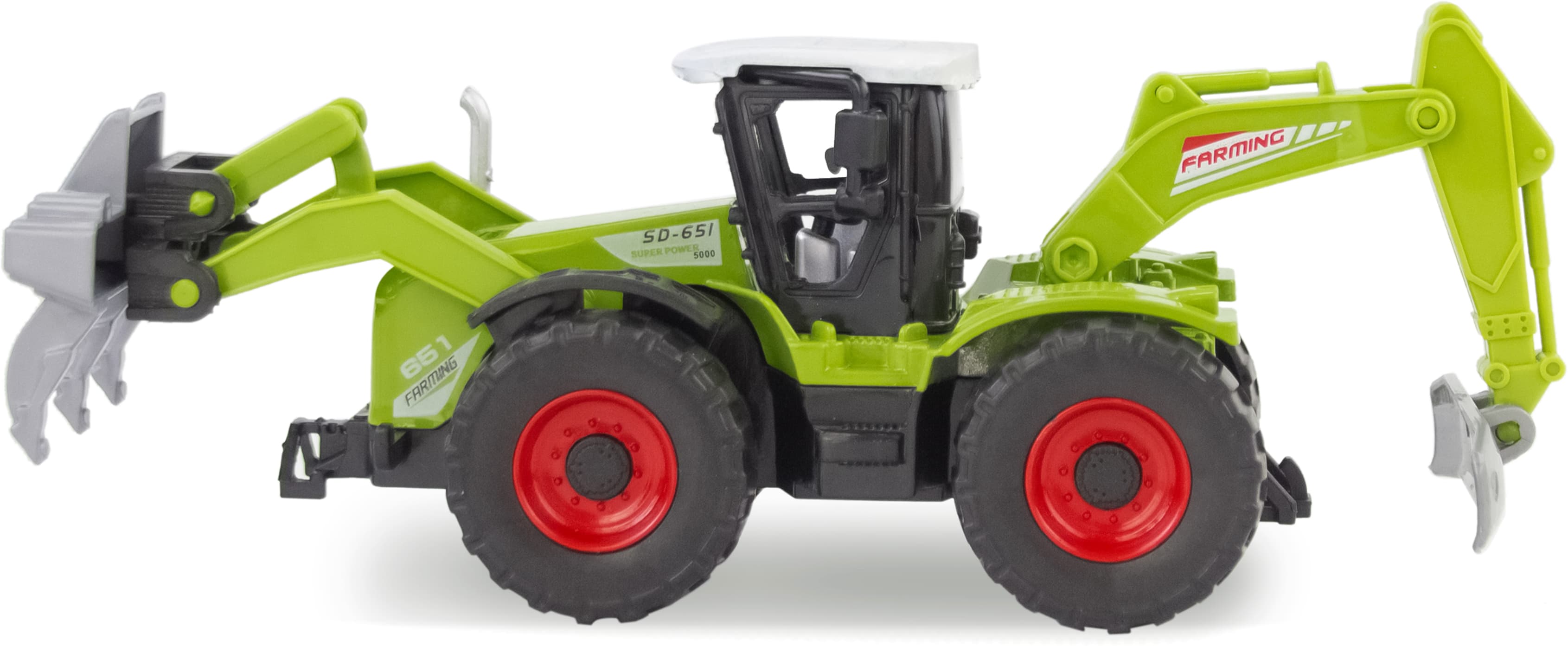 Металлический трактор Die Cast 1:43 «Экскаватор с граблей», А155А1, инерционная / Зеленый