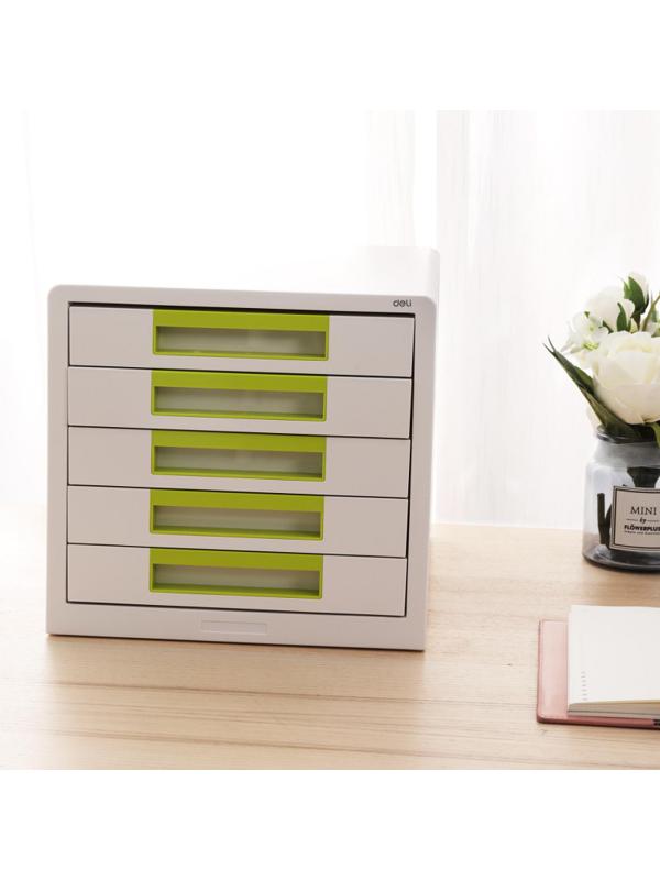 Бокс с выдвижными лотками Deli Rio EZ01053, 5 выдвиж лотков A4 бело-зеленый